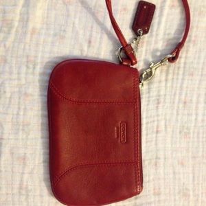 Coach red leather wristlet